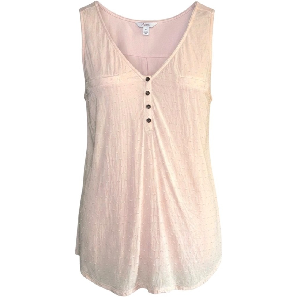 Candies Pink Polka Dot Sleeveless Henley Tank Top Lightweight Summer Women's XL